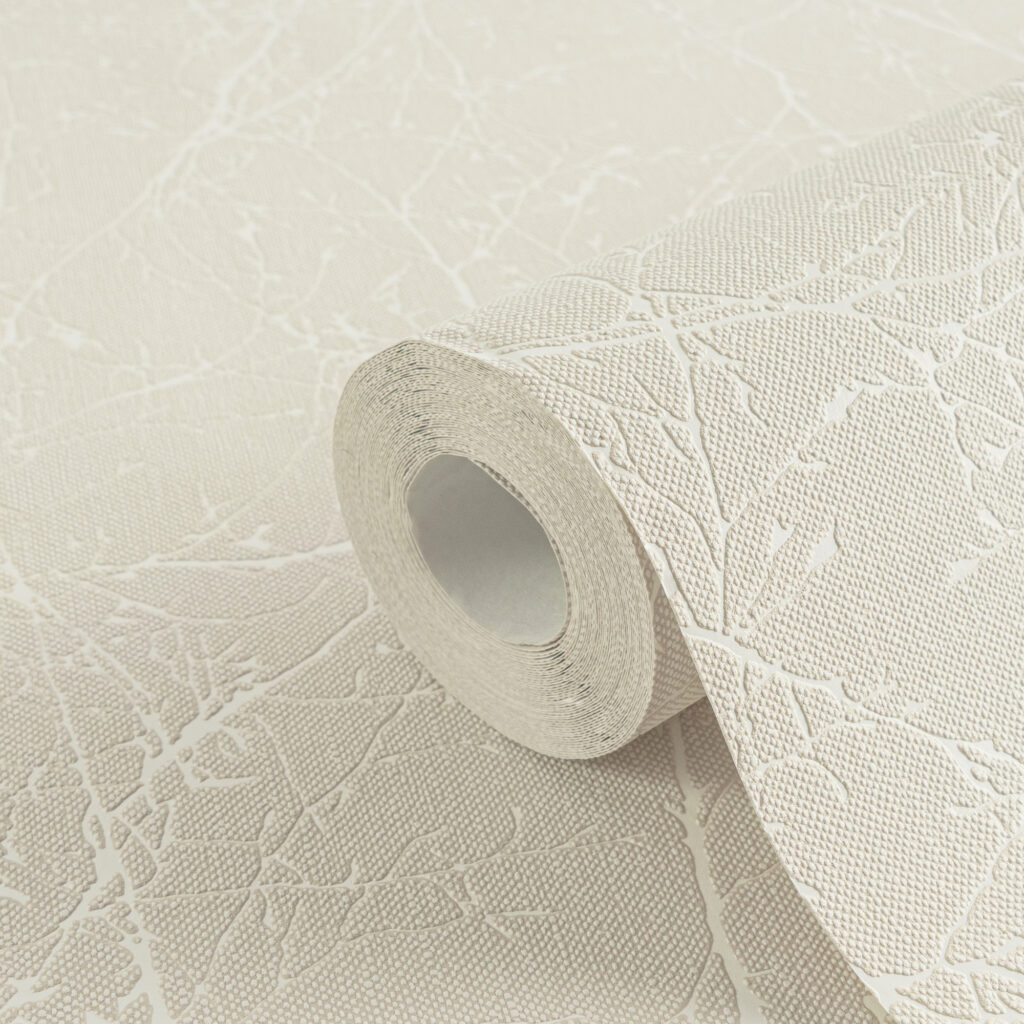 Tapeten Creme Beige Ast-Muster Struktur Vinyl Modern