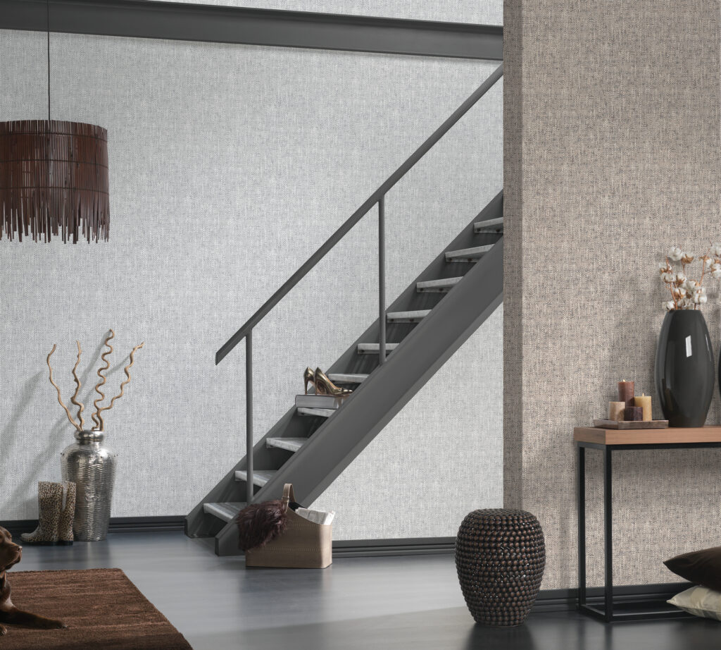 Tapeten Uni Textiloptik Grau Beige Modern Wohnzimmer