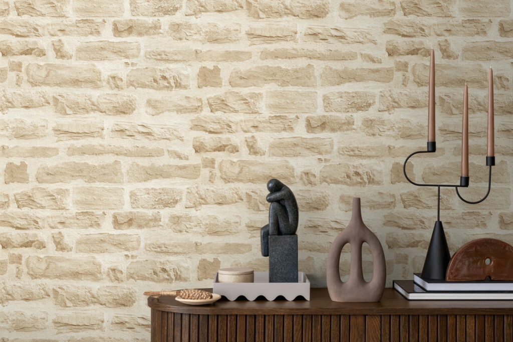 Tapeten Steinmauer Optik Beige Naturstein 3D Rustikale Wand