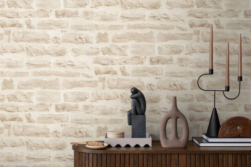 Tapeten Steinoptik Beige Creme Naturstein Mauer 3D-Effekt