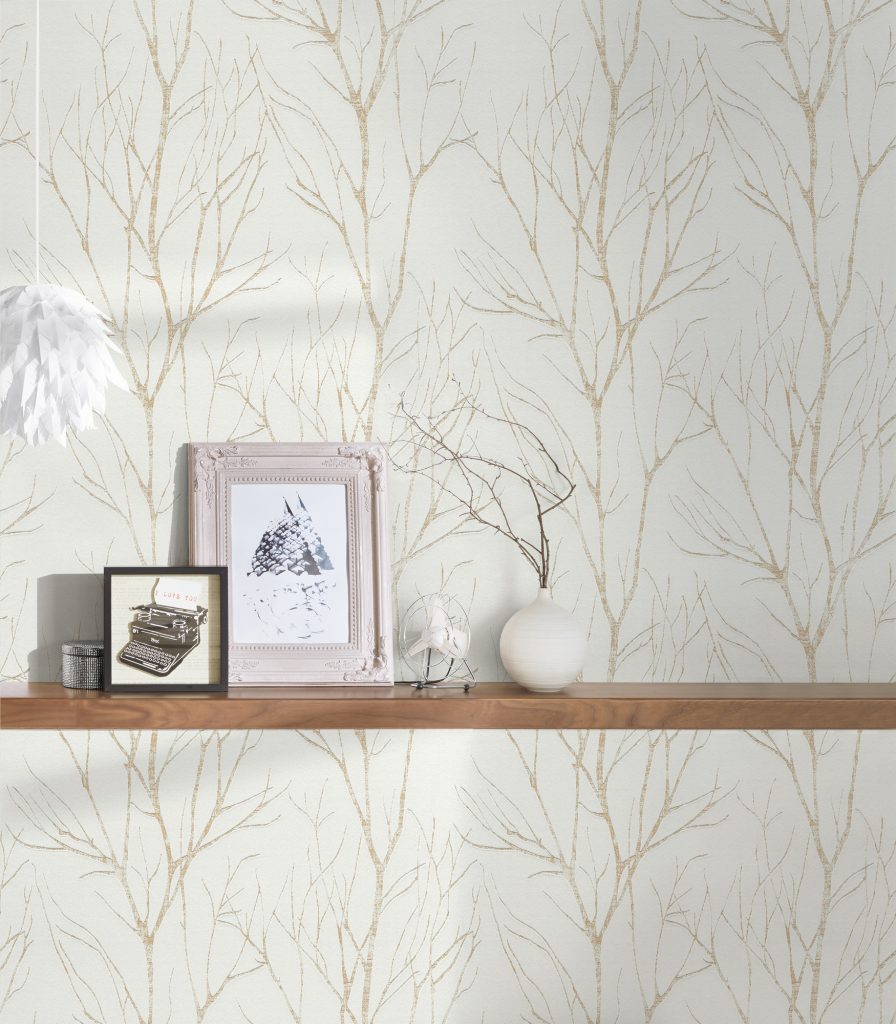 Tapeten Äste Muster Creme Gold Elegant Natur Modern