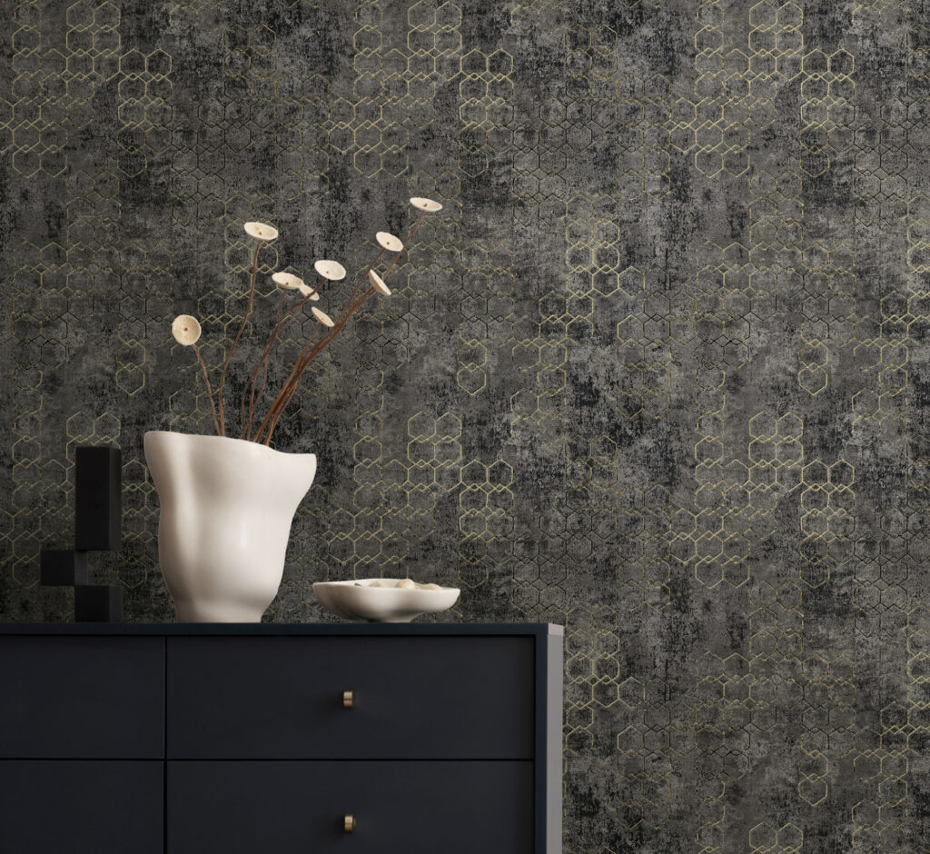 Tapeten Dunkel Grau Gold Hexagon Geometrisch Vintage