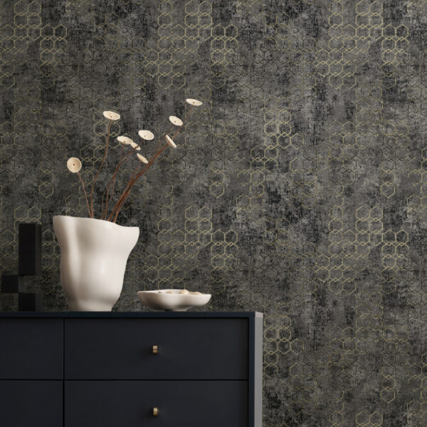 Tapeten Dunkel Grau Gold Hexagon Geometrisch Vintage