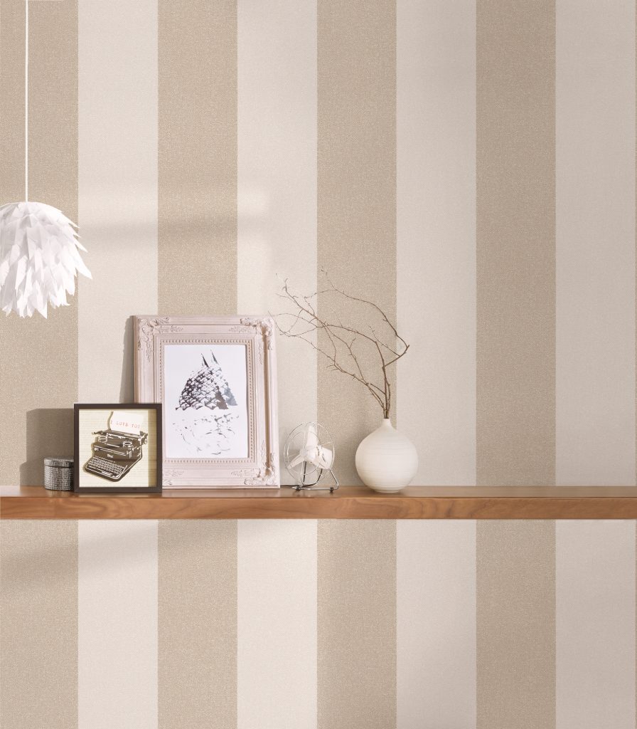 Tapeten Blockstreifen Beige Creme Textiloptik Modern Wohnzimmer