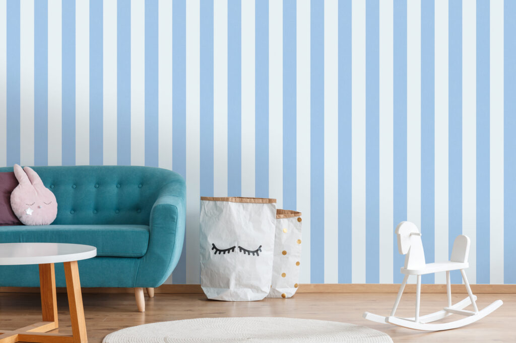 Tapeten Blau-Weiss Streifen Kinderzimmer modern