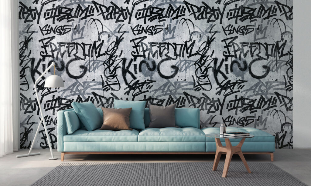 Tapeten Graffiti Street Art Schwarz Grau Urban King