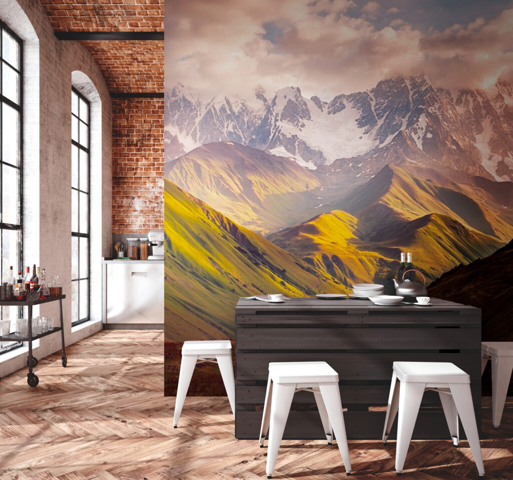 Tapeten Alpen Bergpanorama Grüne Wiesen Schneeberge Natur