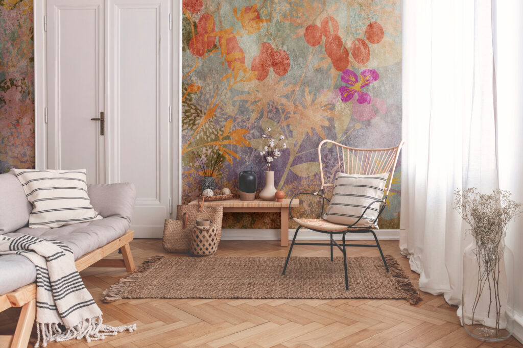 Tapeten Vintage Blumen Botanical Wandbild Bunt Grunge