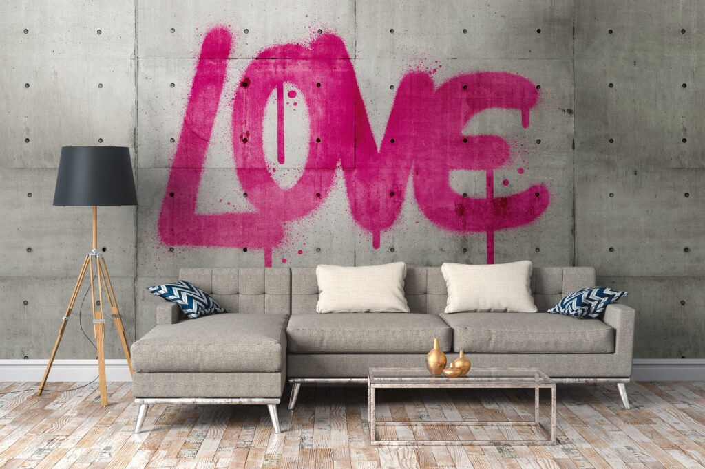 Tapeten Pink LOVE Graffiti Beton Urban Street Art