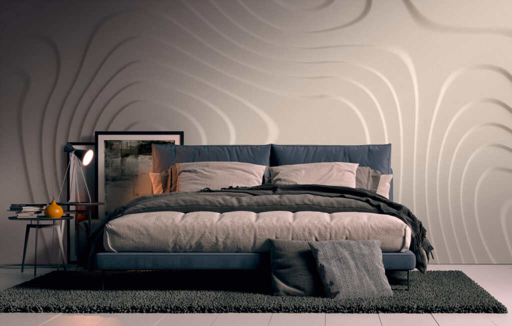 Tapeten 3D Wellen Muster Beige Modern Schlafzimmer