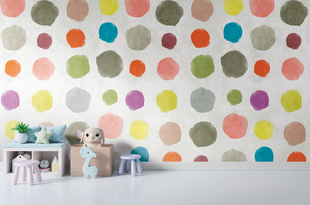 Tapeten Kinderzimmer Aquarell Punkte Bunt Kreise Muster