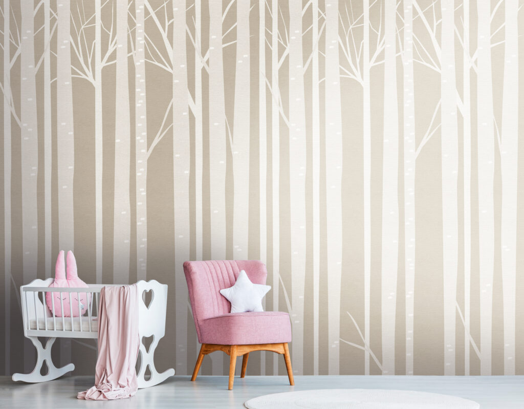 Tapeten Weisse Birkenwald Bäume Beige Kinderzimmer Wandbild