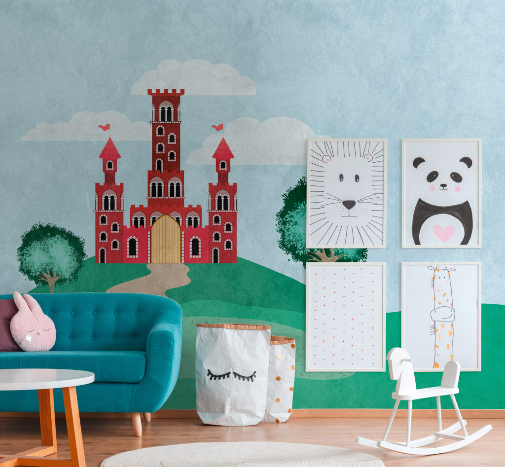 Tapeten Kinderzimmer Märchenschloss Rot Blau Grün Fototapete