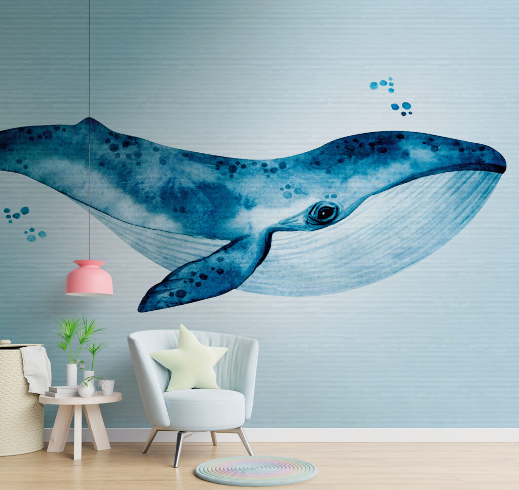 Tapeten Blauwal Aquarell Ozean Kinderzimmer Blau