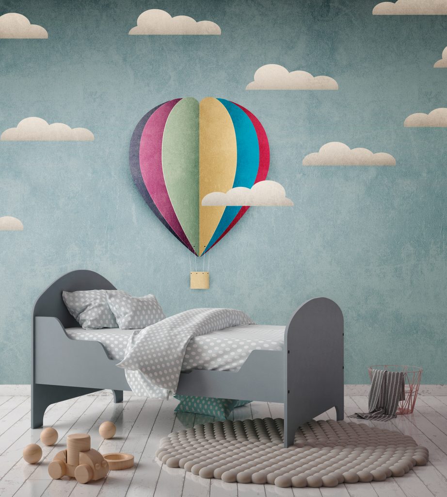 Tapeten Kinderzimmer Heissluftballon Wolken Blau Vintage