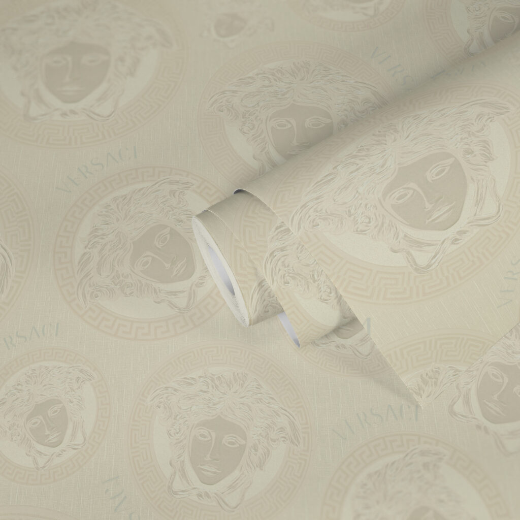 Tapeten Versace Medusa Muster Creme Beige Luxus Designer