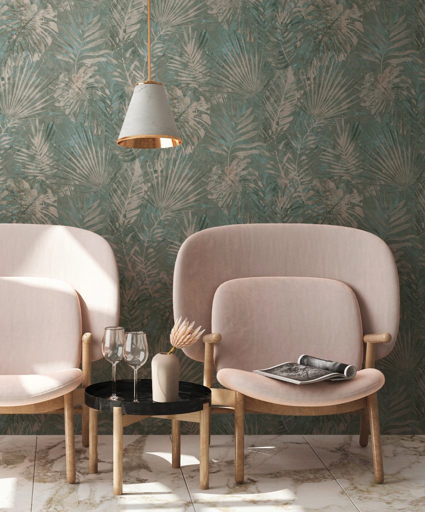 Tapeten Tropische Palmenblätter Grün Beige Vintage Dschungel