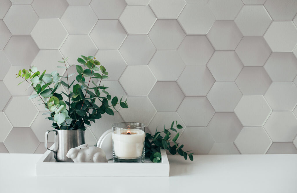 Tapeten Hexagon Fliesen Muster Grau 3D Geometrisch Modern