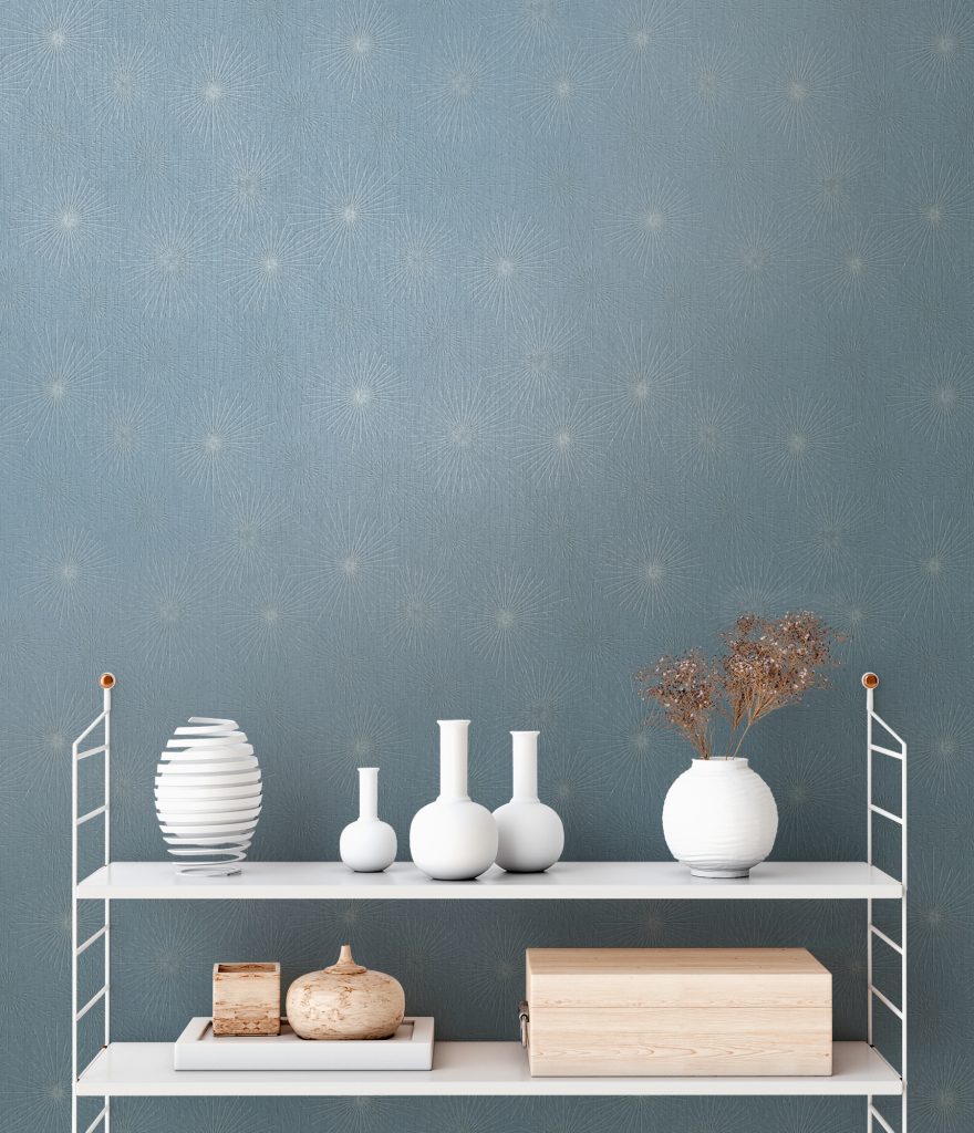 Tapeten Blau Sternenmuster Silber Glitzer Modern Wohnzimmer
