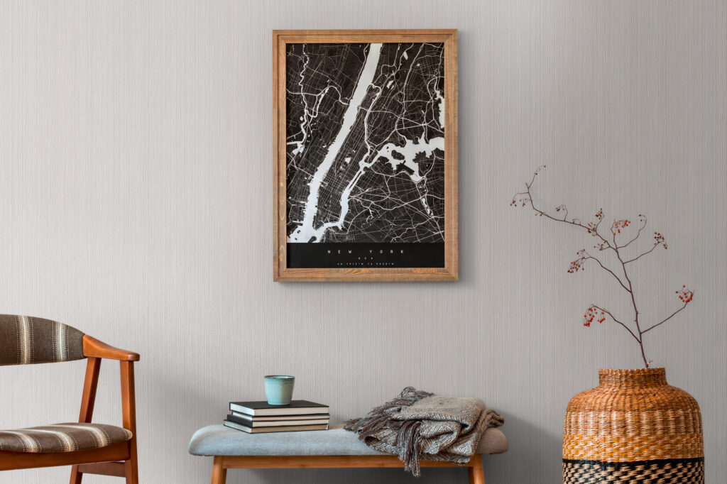 Tapeten Hellgrau Uni Strukturoptik Wandbild New York Karte