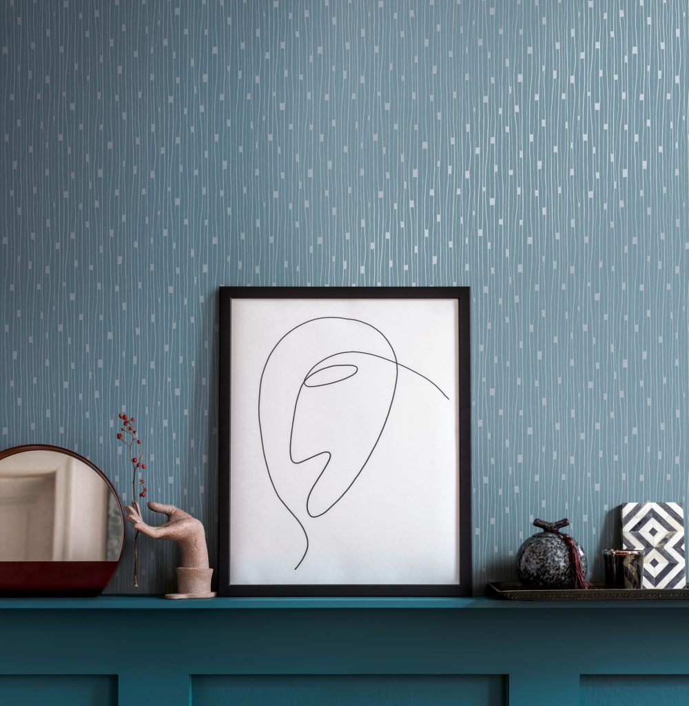 Tapeten Blau Geometrisch Linien Muster Modern Wohnzimmer