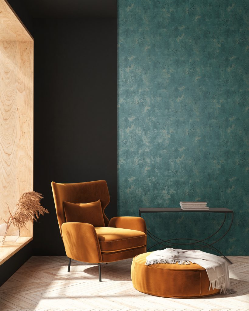Tapeten Petrol Beton-Optik Uni Struktur Modern Wohnzimmer