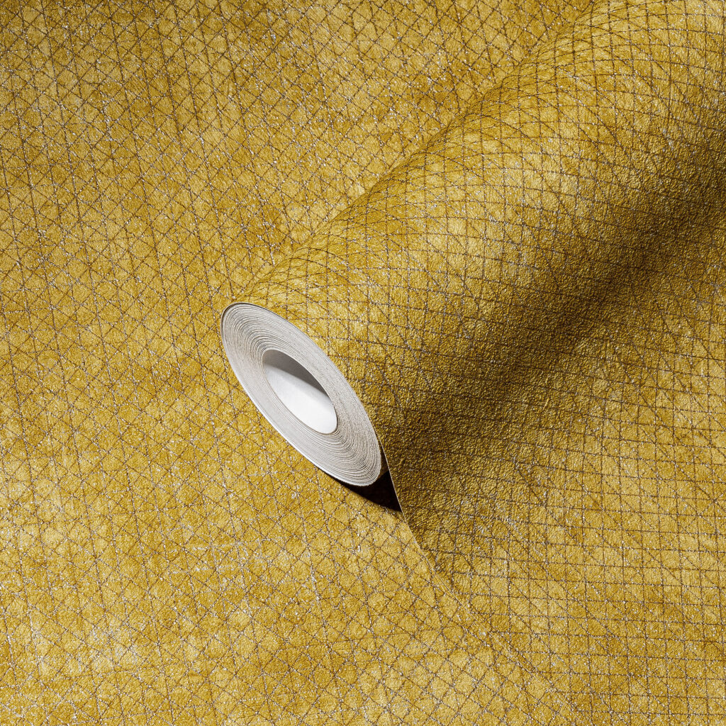 Tapeten Gelb Gold Metallic Struktur Gitter Muster Modern
