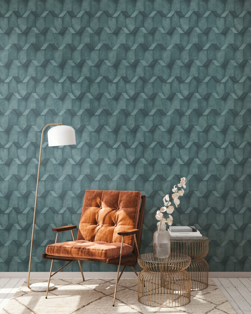 Tapeten 3D Geometrisch Petrol Blau Muster Modern Wohnzimmer