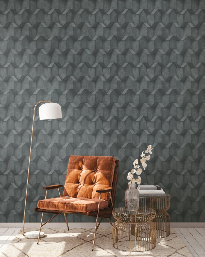 Tapeten 3D Geometrisch Grau Betonoptik Modern Wohnzimmer