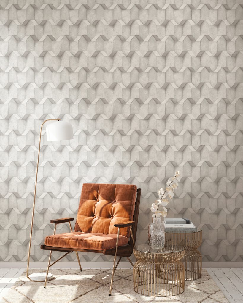 Tapeten 3D Geometrisch Grau Beige Muster Modern Wohnzimmer