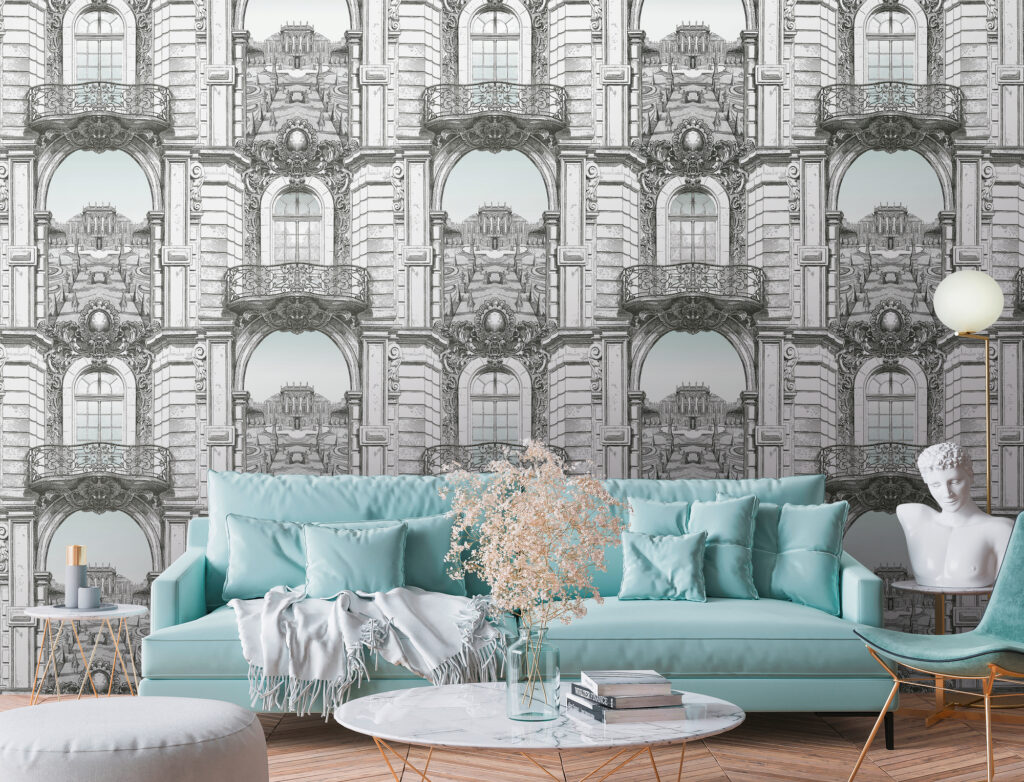 Tapeten Barock Architektur Fassade Grau Weiss Wandbild