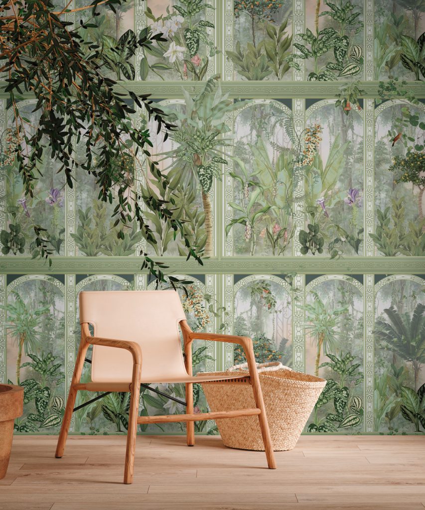 Tapeten Botanisch Tropenhaus Grün Jugendstil Wandbild