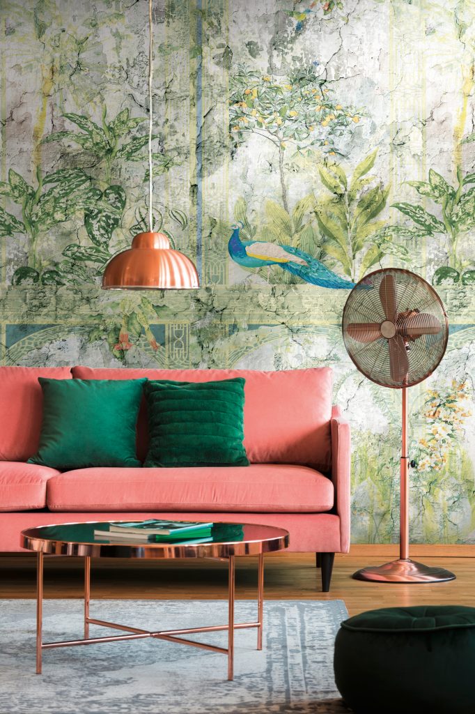 Tapeten Pfau Botanik Grün Vintage Wandbild Natur Dschungel