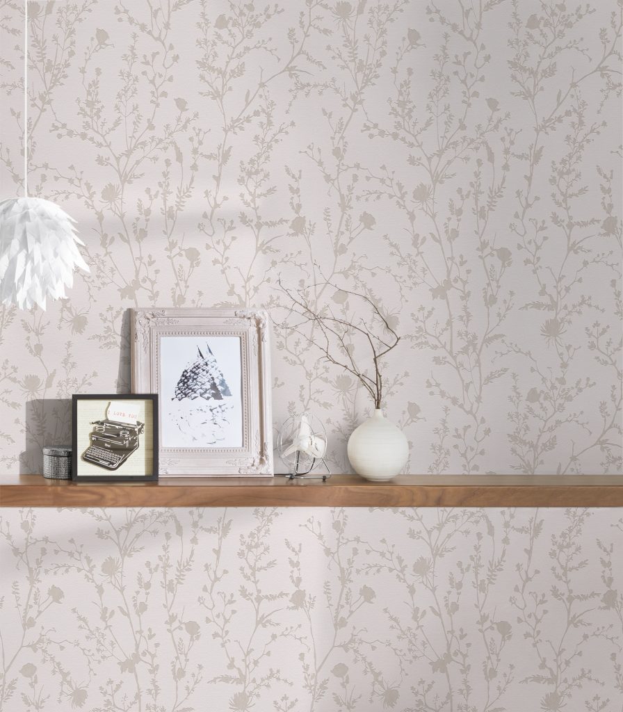 Tapeten Wildblumen Silhouette Beige Creme Botanical