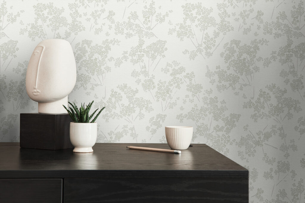Tapeten Florale Wiesenblumen Weiss Grau Botanisch Modern
