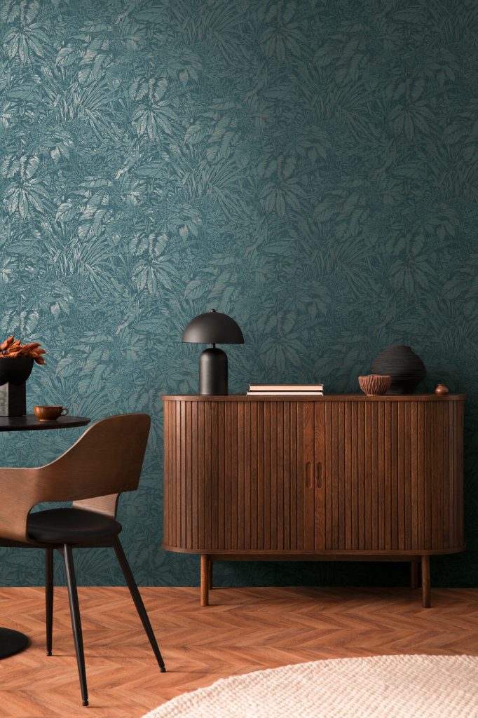 Tapeten Dschungel Blätter Petrol Blau Botanisch Modern