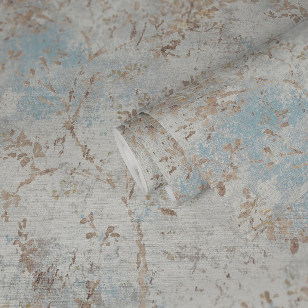 Tapeten Vintage Blumen Beige Blau Gold Shabby Chic Wanddeko