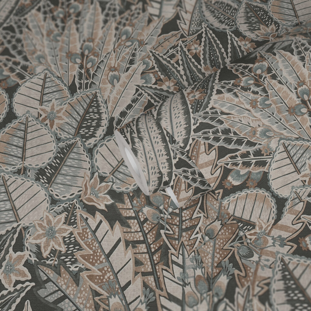 Tapeten Tropische Blätter Beige Grau Dunkel Botanisch Muster