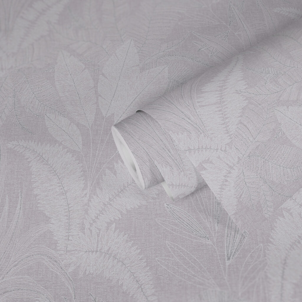 Tapeten Hellgrau Botanisch Blätter Farn Muster Elegant