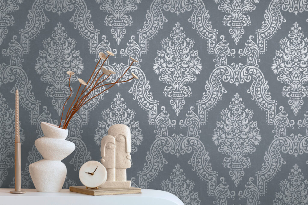 Tapeten Barock Ornament Grau Silber Klassisch Elegant
