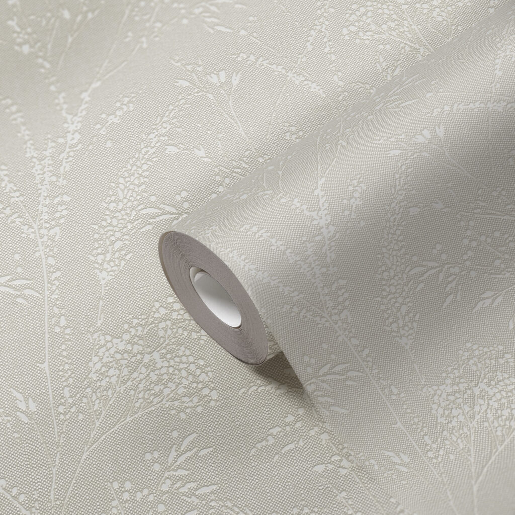 Tapeten Beige Creme Blumen Zweige Ton-in-Ton Textiloptik