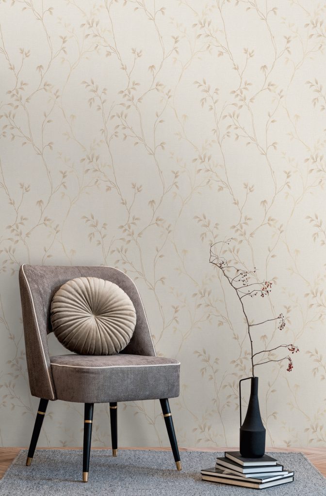Tapeten Zarte Blätterranken Beige Creme Elegant Floral