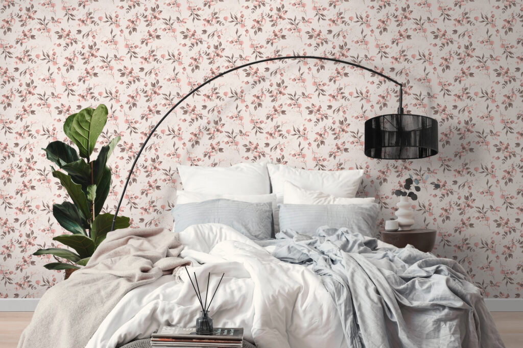 Tapeten Blumen Muster Rosa Grau Romantisch Floral Hell