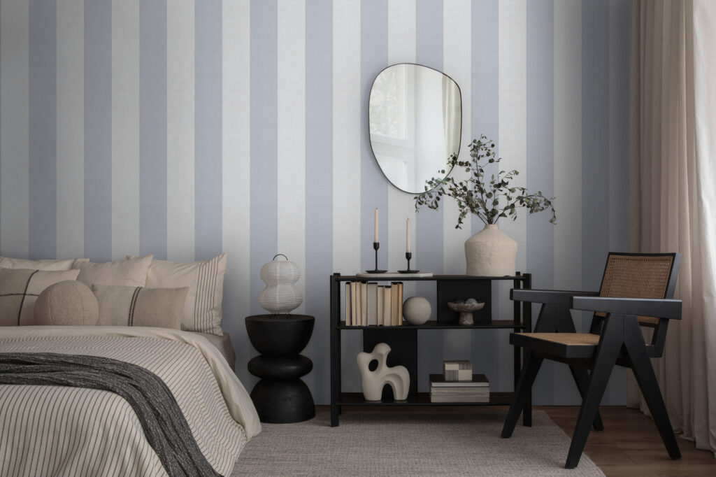 Tapeten Streifenmuster Blau Weiss Klassisch Schlafzimmer