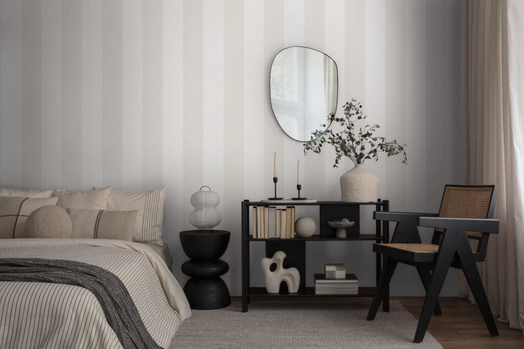 Tapeten Streifen Grau Beige Weiss Modern Schlafzimmer