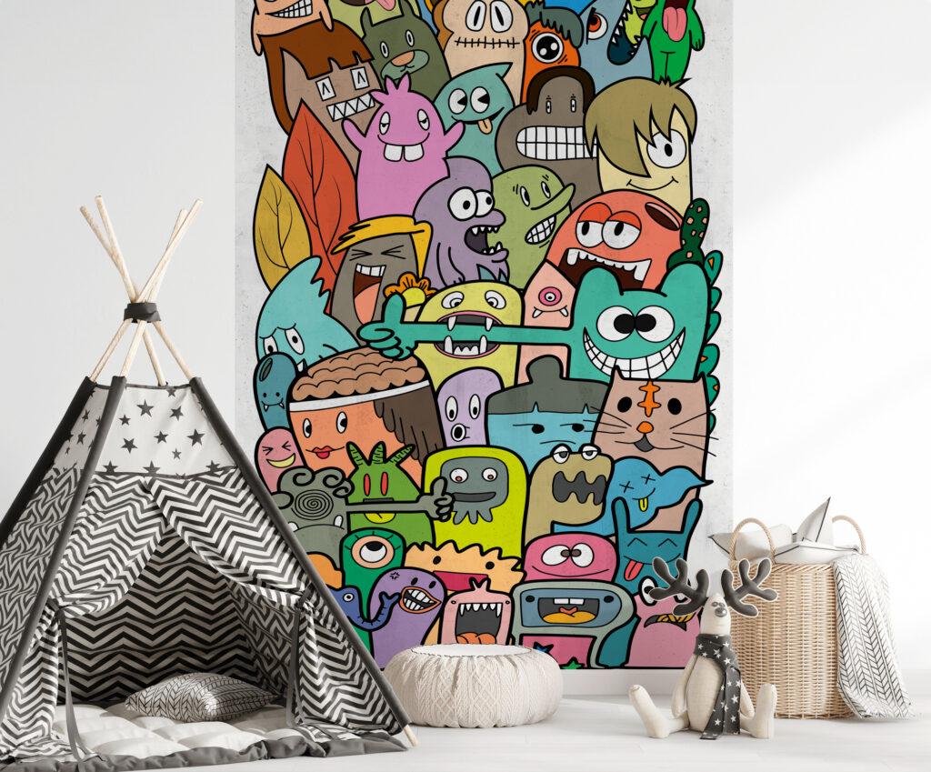 Tapeten Bunte Monster Cartoon Kinderzimmer Doodle Figuren