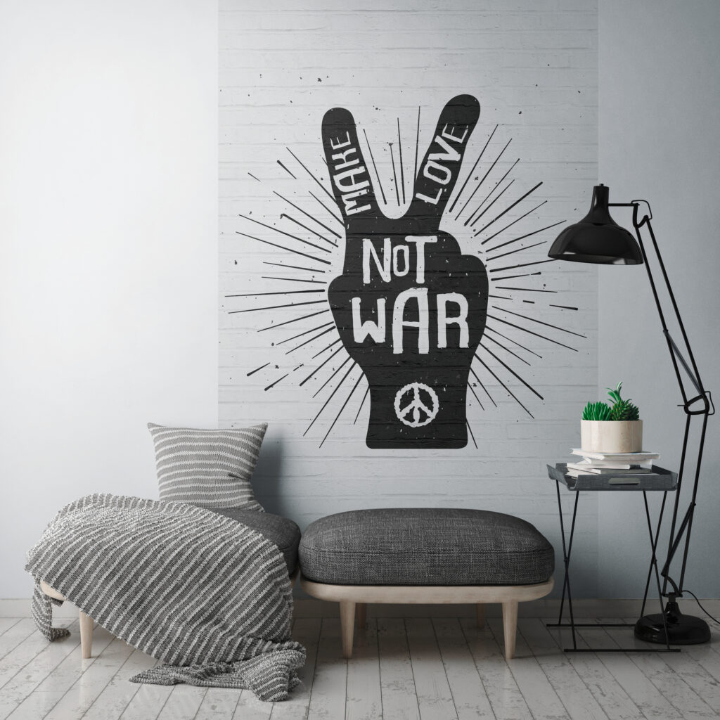 Tapeten Peace-Zeichen Make Love Not War Schwarz-Weiss