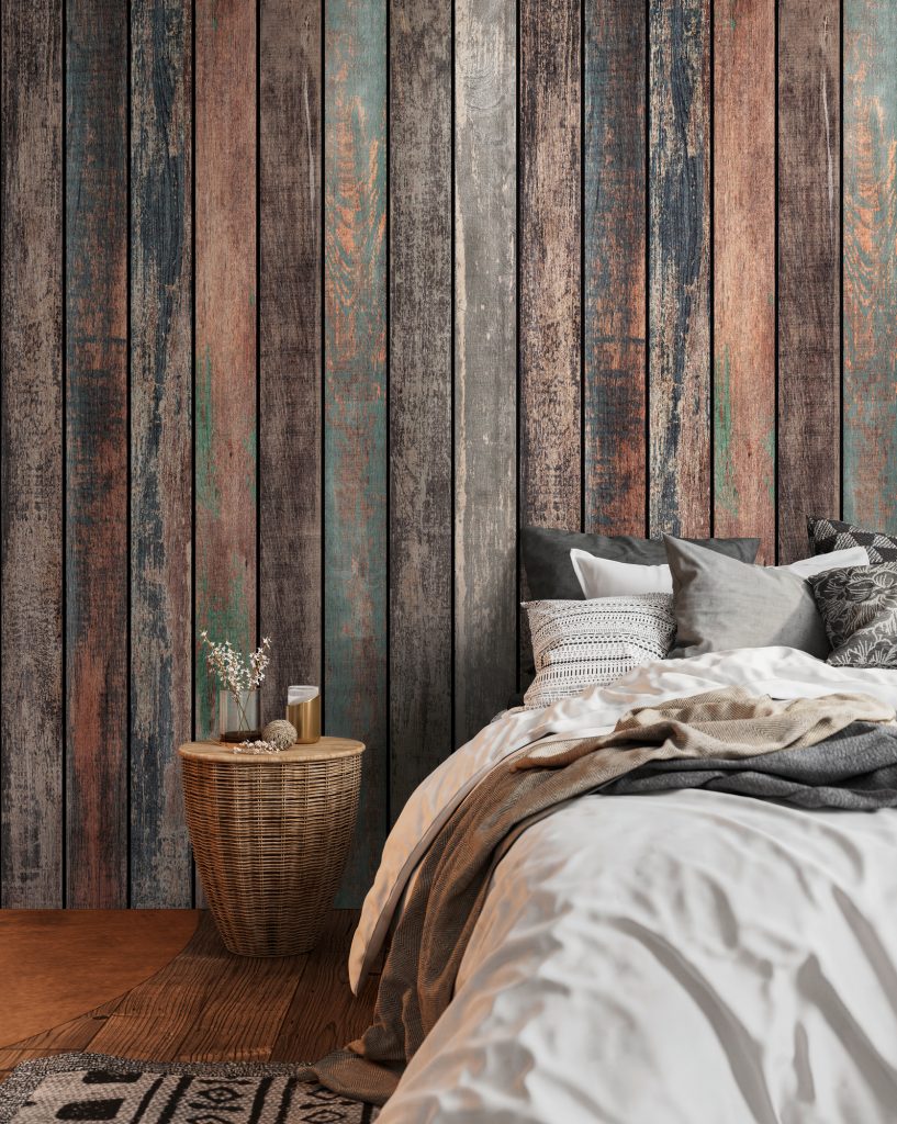 Tapeten Rustikale Holzplanken Vintage Bunt Braun Blau Grau