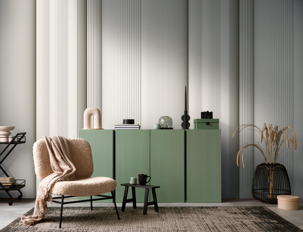 Tapeten Vertikale Streifen Grau Weiss Modern 3D-Optik