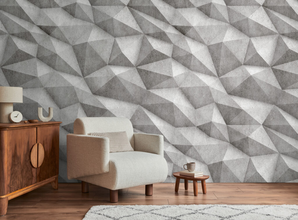 Tapeten 3D Geometrisch Beton Grau Polygon Modern